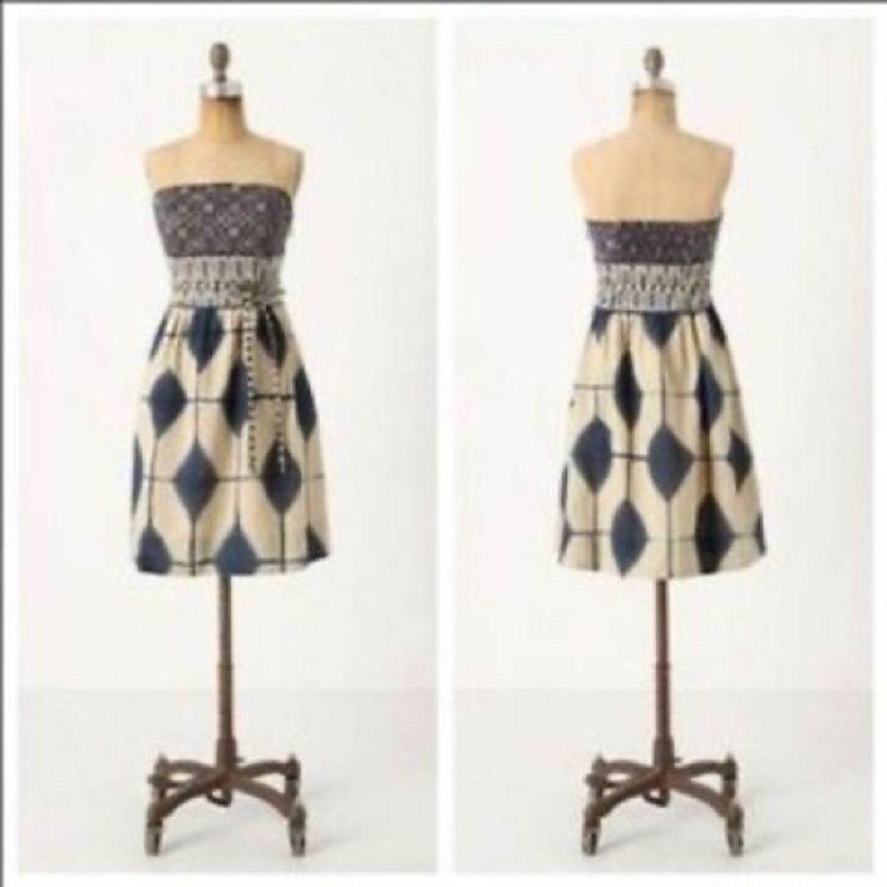 Anthropologie Maeve Magellan Shibori Tie-dye Dress Strapless Linen Blend 12